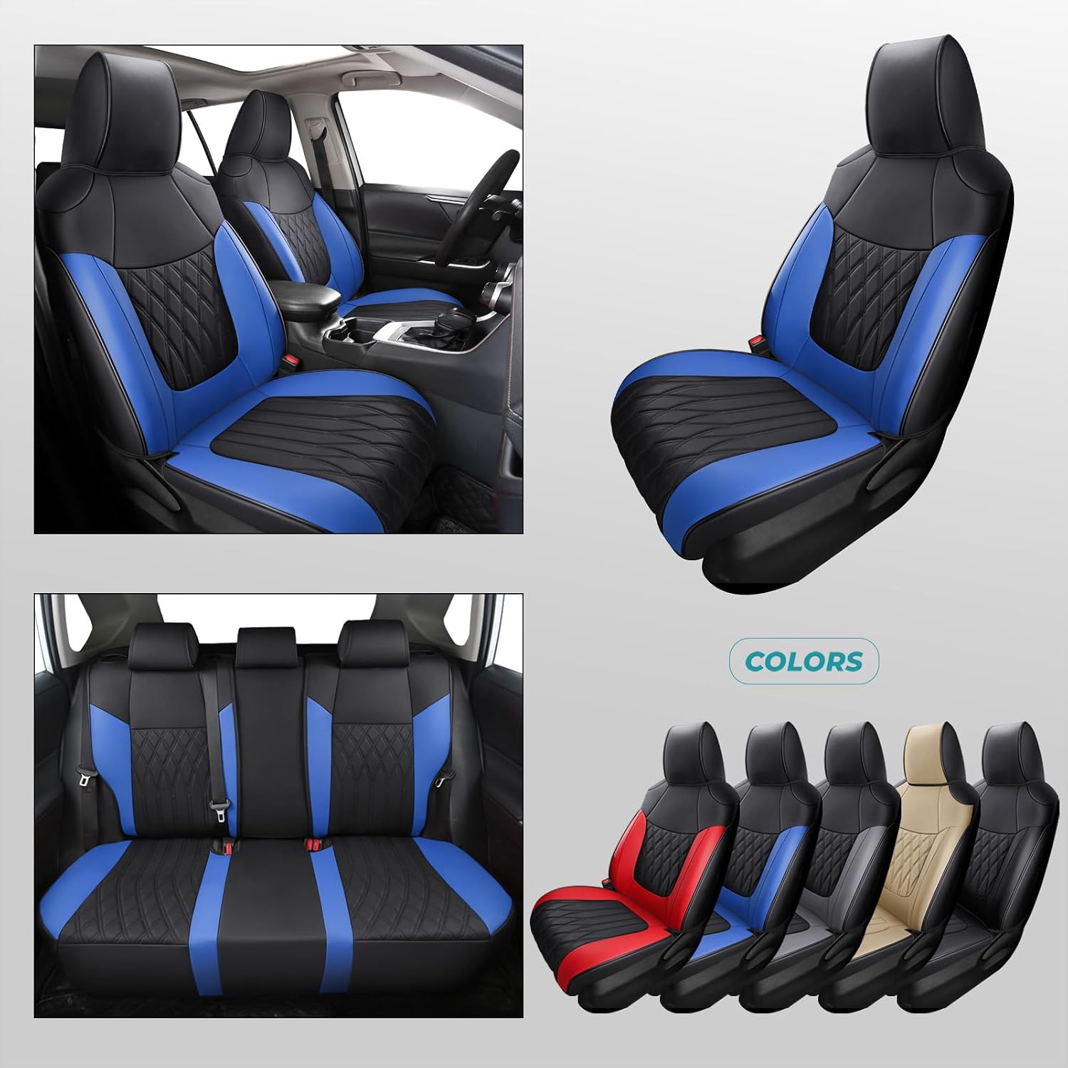 RAV4 Seat Covers - Custom Fit Seat Covers for Toyota RAV4 2019-2025 LE XLE Limited XLE Premium Gas - Leather RAV 4 Seat Cover Full Set Waterproof Breathable Comfortable Easy - Black and Blue
