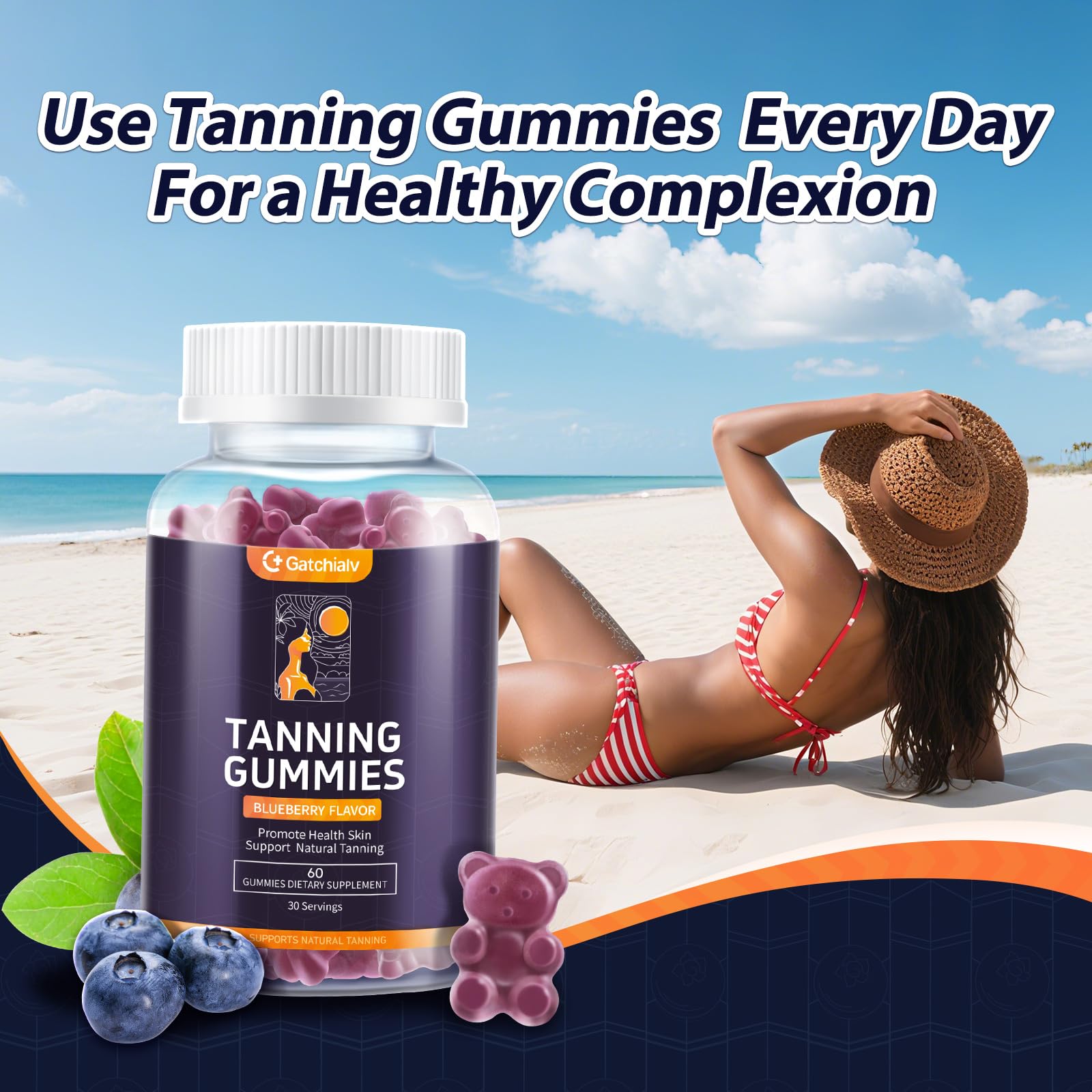Tanning Gummies - Self Tan Bronzing Supplement that Work Without Sun - No Sugar Vegan with Astaxanthin Lycopene Beta Carotene and Vitamins-60 Count — Amazon image 7