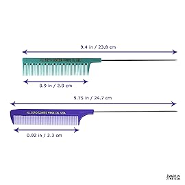 Allegro XL Pintail Rat Tail & Parting Combs - Metal Tail Foiling & Pin Combs (2 Pc., Purple & Mint)