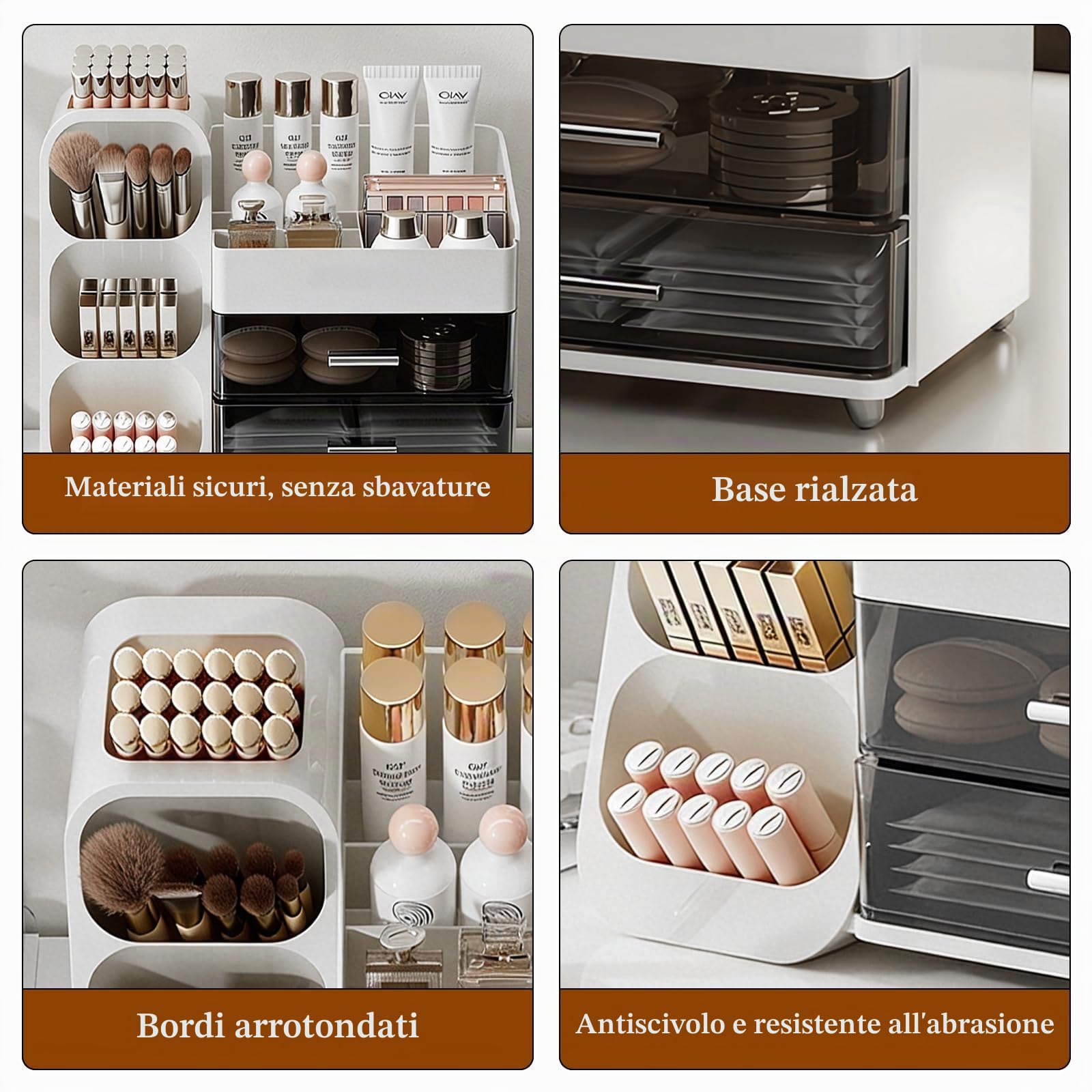 Make Up Organizer per Cosmetici, Grande Organizer per Trucco con 2 Cassetti, Contenitore 3 in 1 per Toletta, Bagno, Camera da Letto (Bianco)