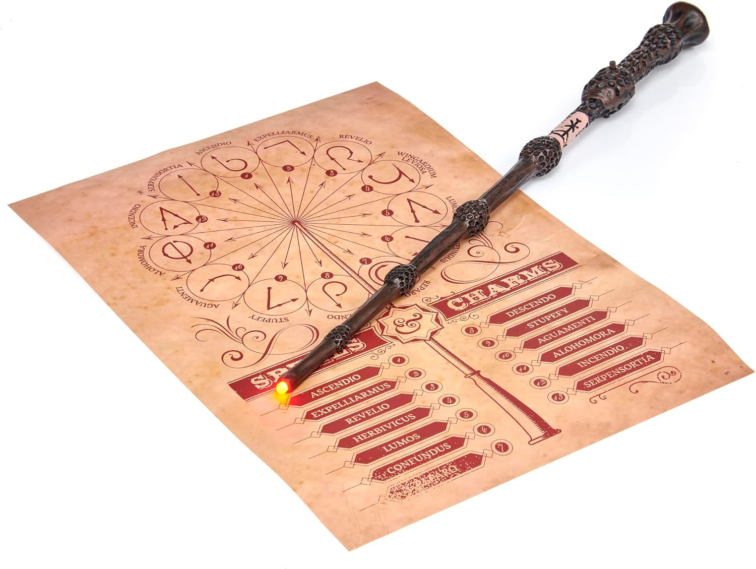 Wizarding World: Deluxe Lumos Wand - Elder Wand - 14" Hand-Painted Replica, Color LED Tip, Spell Poster, Collectible Harry Potter Toy, App Photo Play