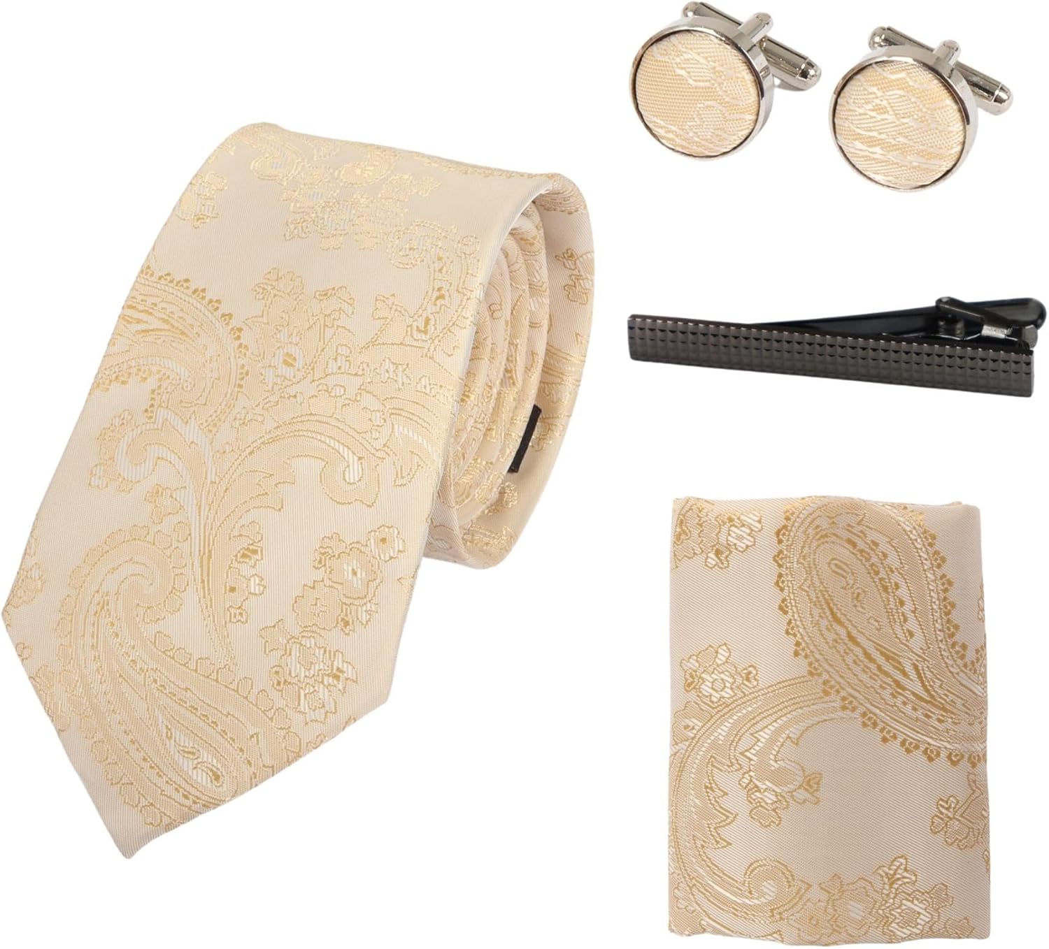 Dotted Neck Tie Gift Set Pocket Square Cuff Links Tie Pin Polka Dot Satin