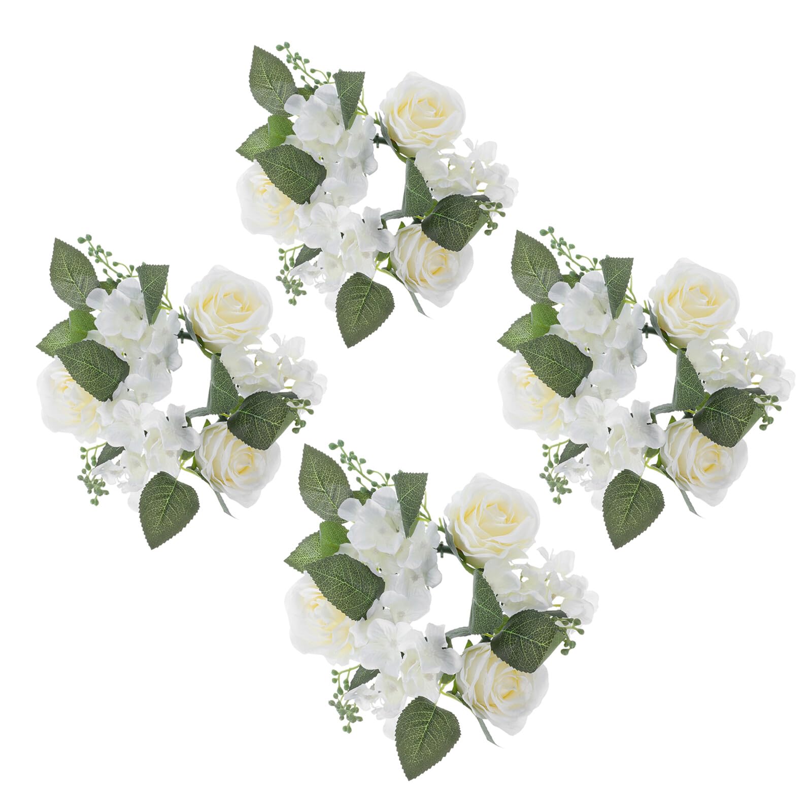 Couronnes de bougies artificielles blanches avec roses réalistes pour centre de table x4