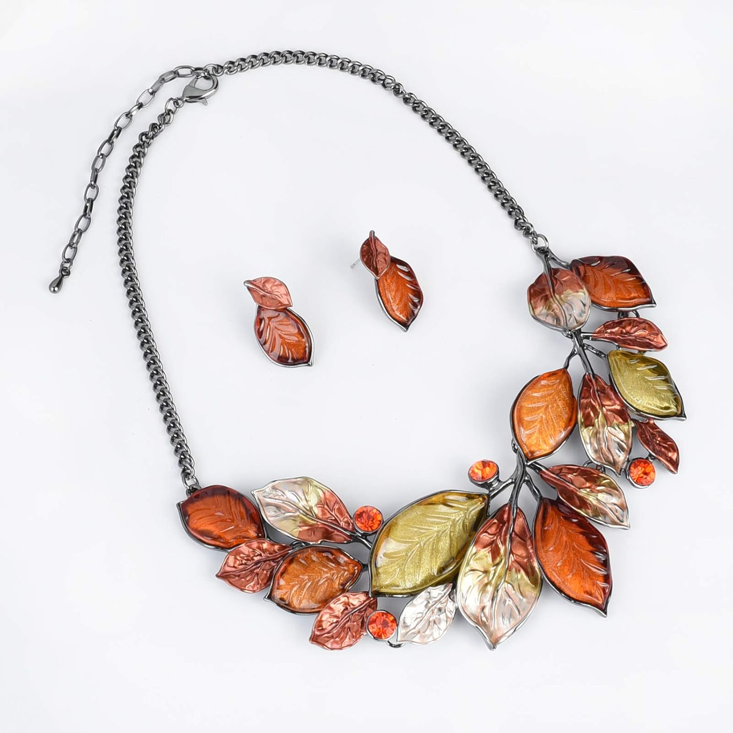 Vintage Statement Necklace and Earrings Set Flower Leaf Pendants Bib Necklaces Fashion Chunky Jewelry for Women Bride