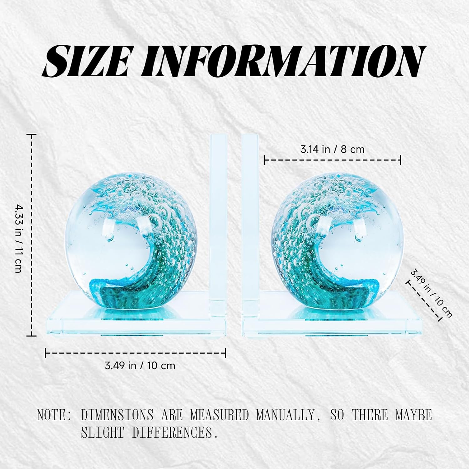 Decorative Bookends for Shelves, Hand Blown Ocean Crystal Ball Unique Bookends for Heavy Books, Office Desk Decor, Ideal for Ocean Lovers (Lake Blue)