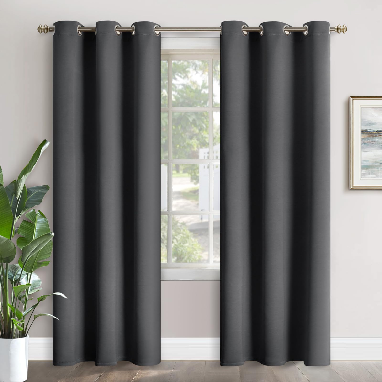 YoungsTex Blackout Curtains 84 Inches Long - Thermal Insulated with Grommet Top Room Darkening Drapes for Bedroom and Living Room Privacy Light Shading Blinds, 2 Panels, 42 x 84 Inch, Dark Grey