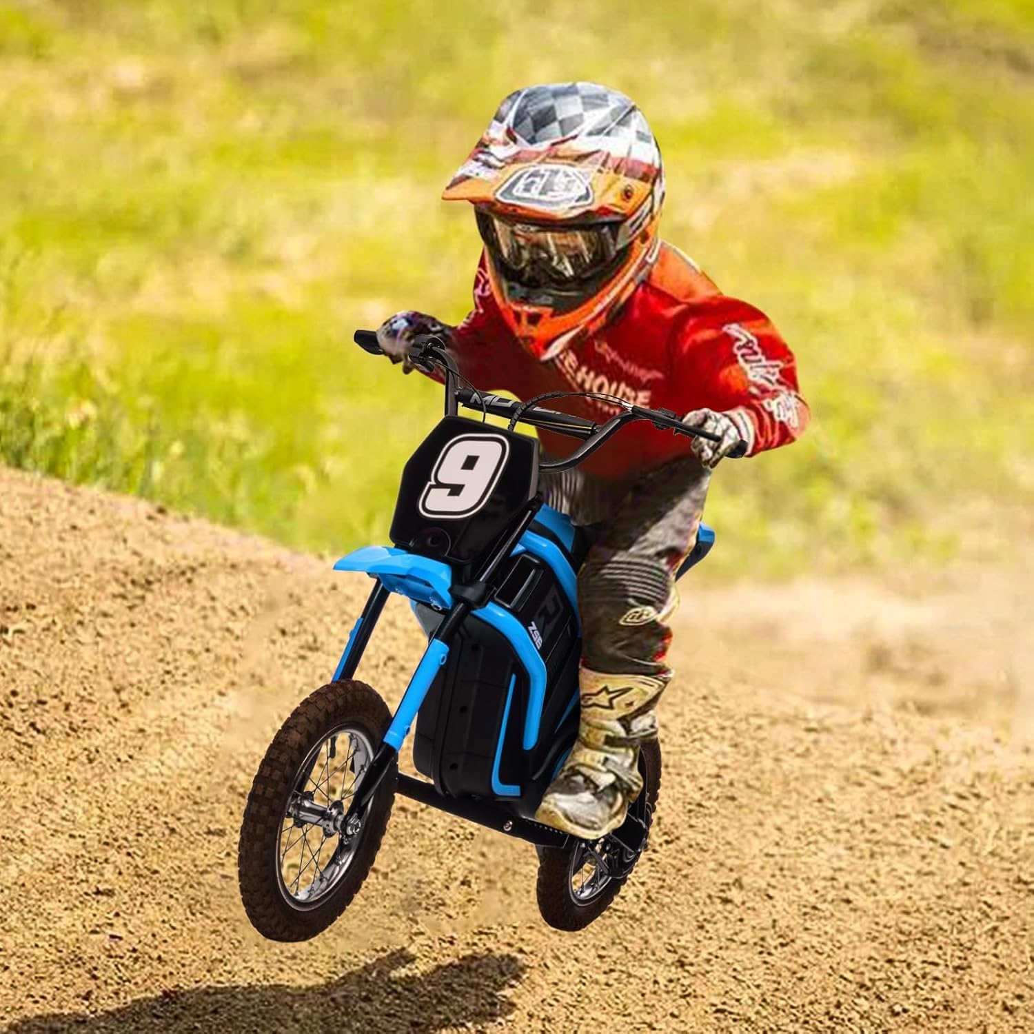 Garvee Moto Électrique Enfants 12V avec Double Batterie et Moteur 250W | Motocross Électrique avec Amortisseur, Roues Résistantes, Vitesse 10-23 km/h, Charge 65 kg, pour Enfants 13+ Ans, Bleu