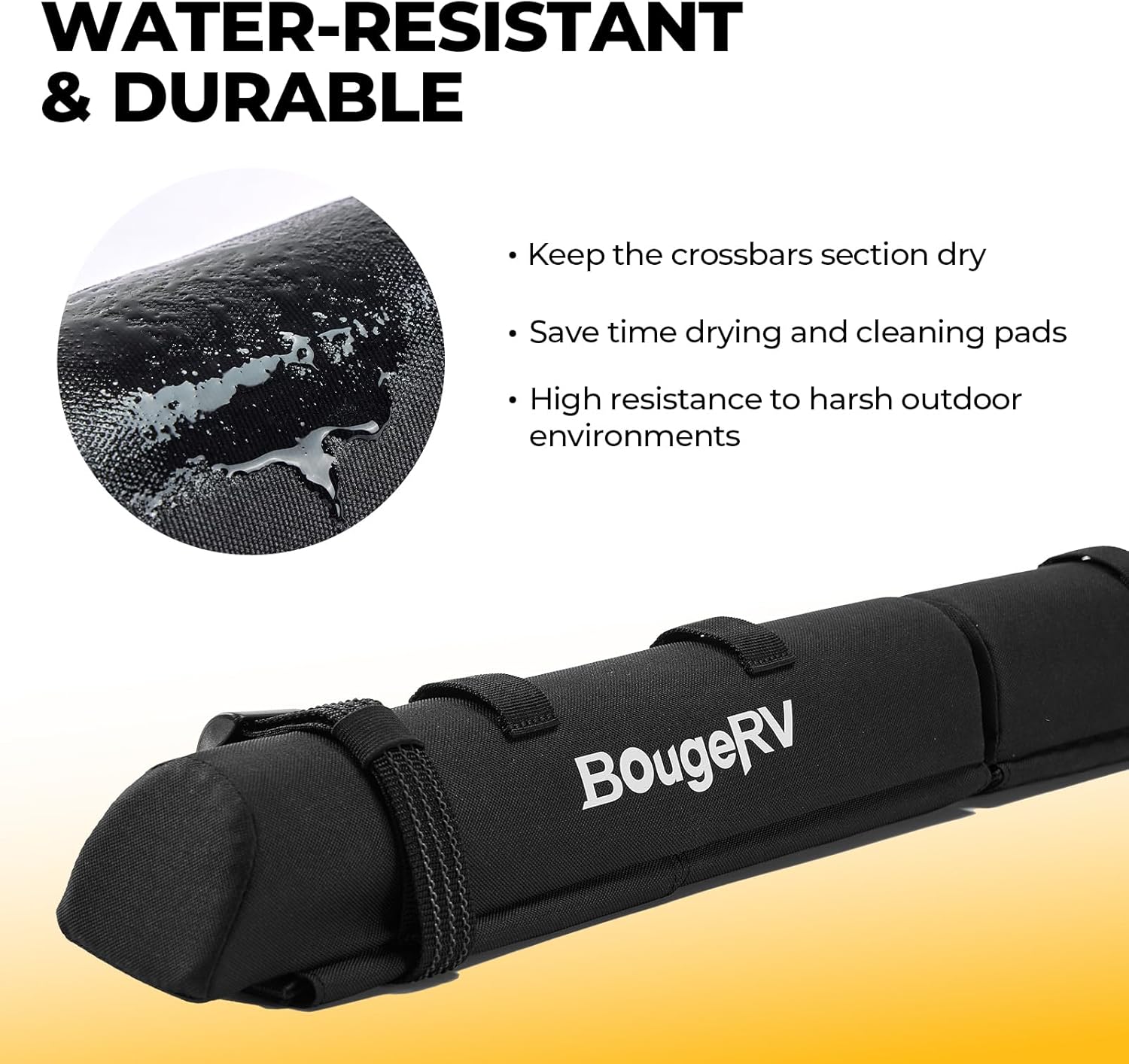 BougeRV 2.0 Soft Roof Rack Pads for Crossbars Protective, Water-Resistant Pads Surfboard Car Rack SUP Kayak Canoe Ladder Luggage Carrier, Universal for Cross Bars, Include 2 Endless Ratchet Straps - Image 3