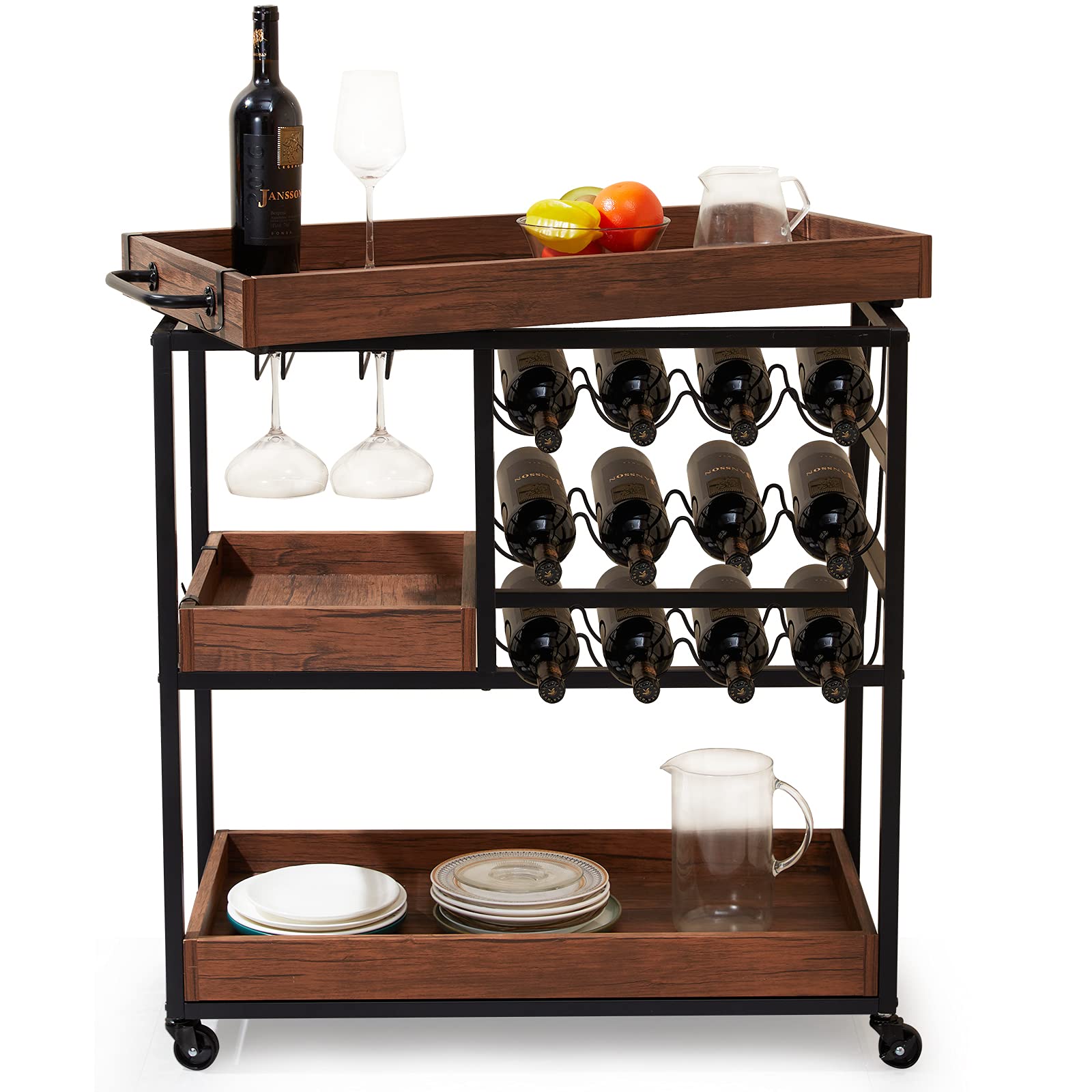 Buy ECOTOUGE Bar Cart with Lockable Castors, 3Tier Rolling Serving
