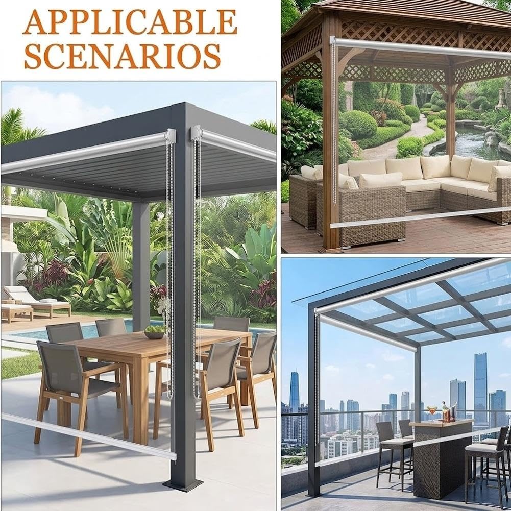 Store Enrouleur Transparent en PVC, Volets Roulants Extérieur pour Pergola