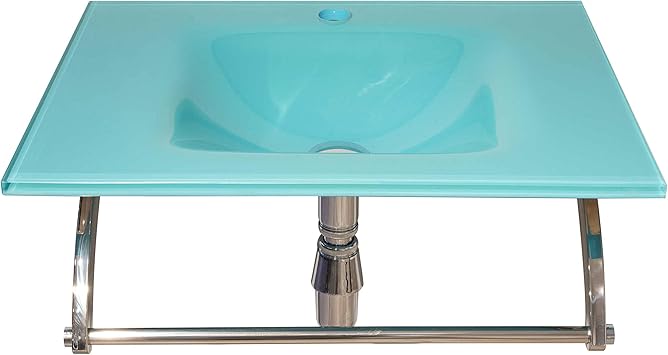 AUKERA HOUSE Lavabo en Cristal Templado. Conj. Rainbow CRISTALPACK en 81 x 46 Rectangular. Válvula, Sifón, Toallero y Soporte. Turquesa