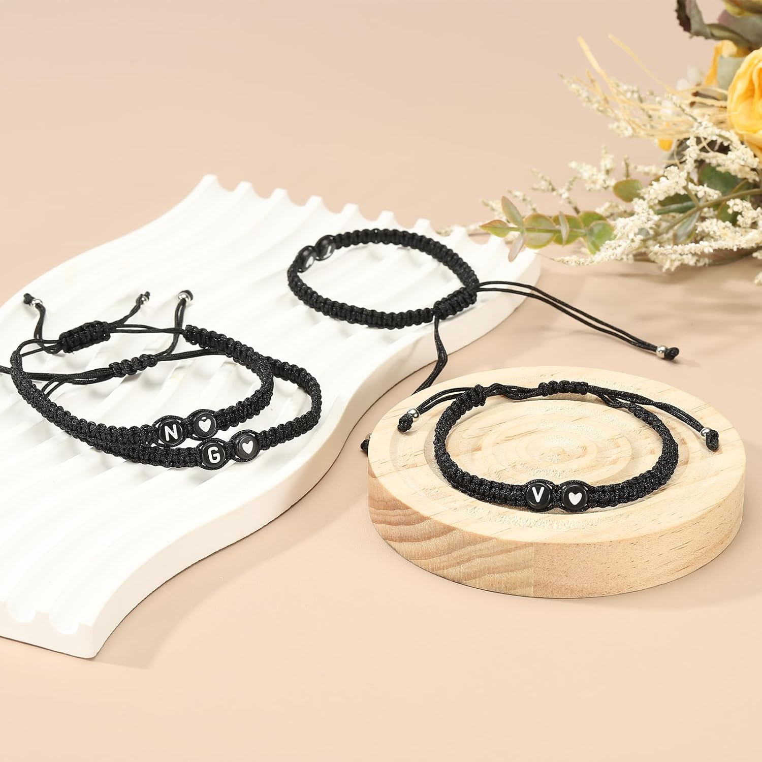 PATIKIL Initial Bracelet, Adjustable Alphabet Letter A Heart Braided Black Rope Bracelet Matching Couple for Women Personalized Gifts Friendship - Image 6