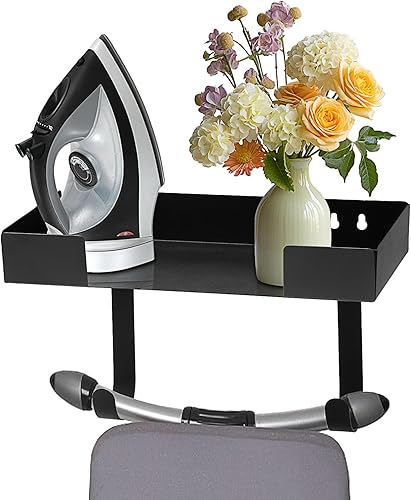 Soporte de pared para tabla de planchar, colgador de tablero de acero inoxidable resistente para decoración y organización de lavandería, con cesta