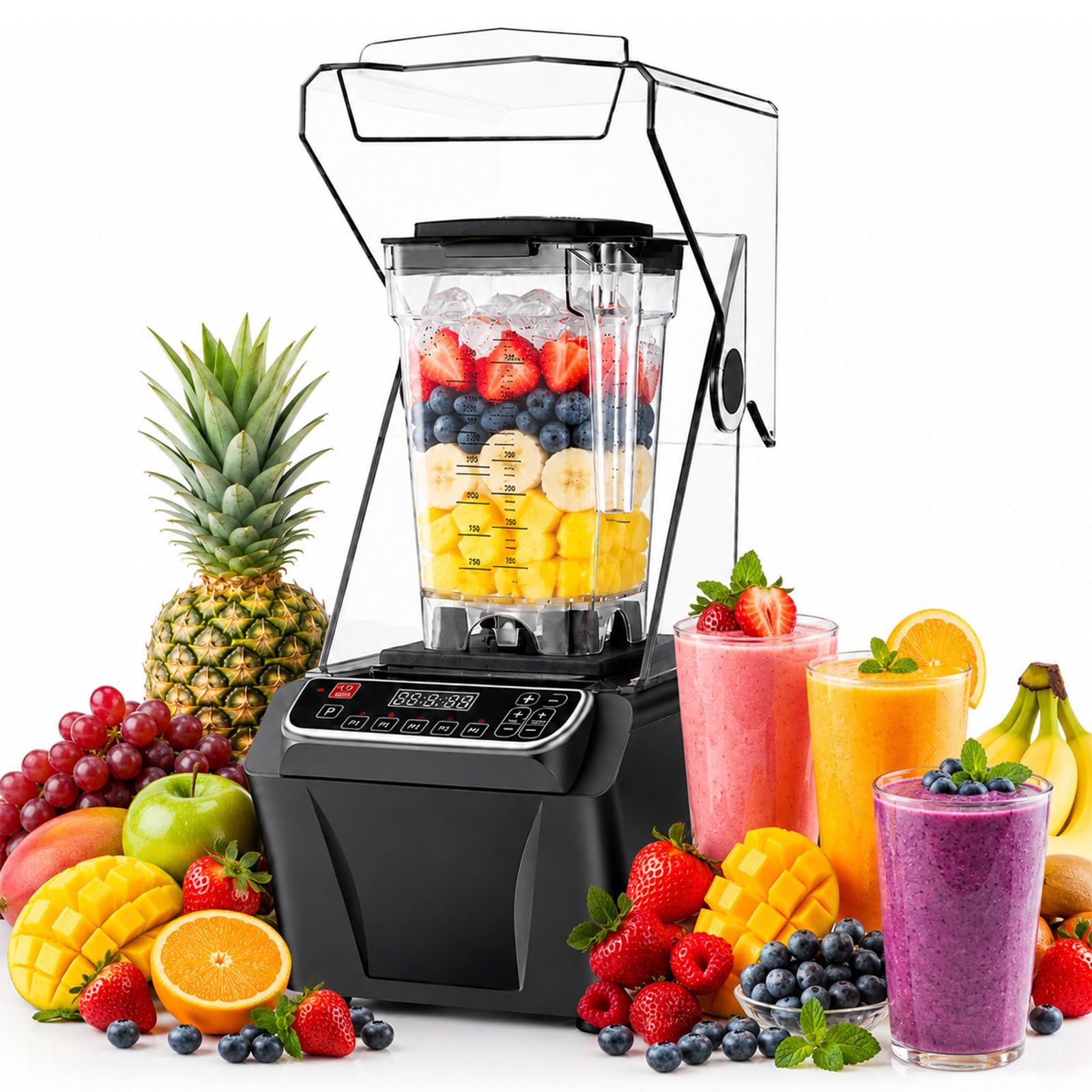 Frullatore Robusto 2000W, 2L, 38.000 Giri/min, Lame Inox, Display