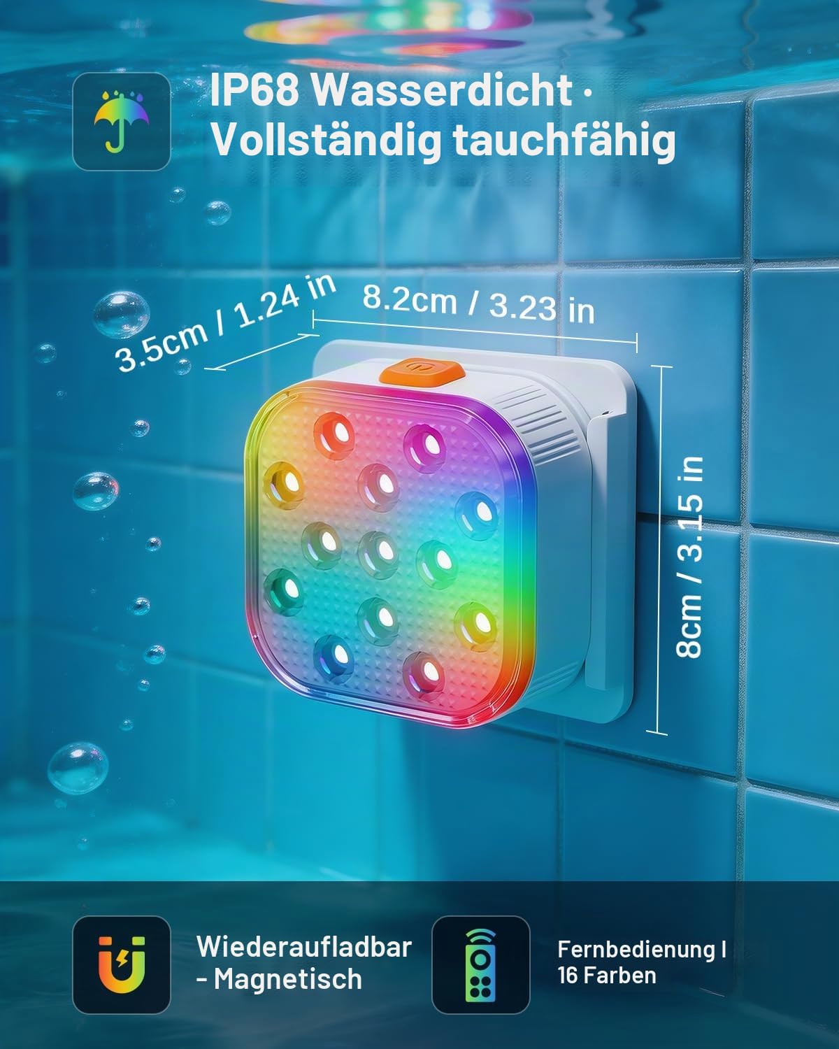 SoulBay Unterwasser Poolbeleuchtung Magnetisch Aufladbar mit Fernbedienung | RGB Bunte Pool Licht, Wasserdicht LED Schwimmende Teichbeleuchtung für Schwimmbad Teich Party Aquarium Garten Deko, 4er Set