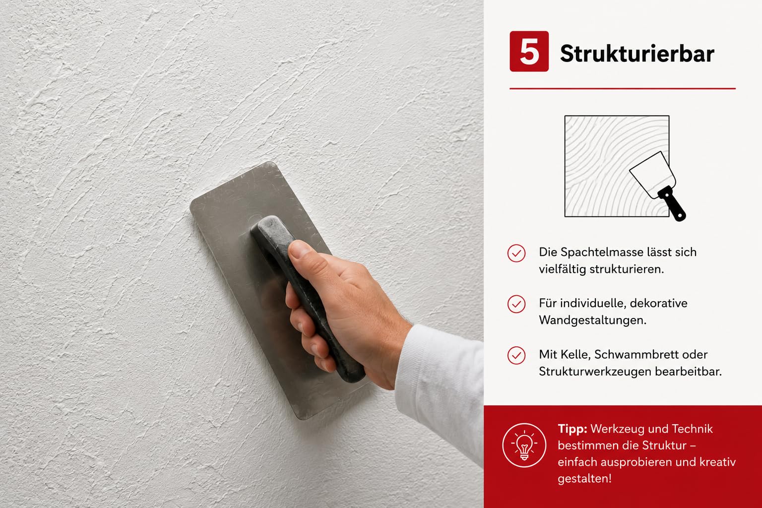 LEINOS Glätt- und Strukturspachtel 684, weiß – Feine Spachtelmasse für Wand & Decke innen, lösemittelfrei, atmungsaktiv, gebrauchsfertig, für Lehmputz, Kalk, Gips, Altanstrich, strukturierbar – 1 kg