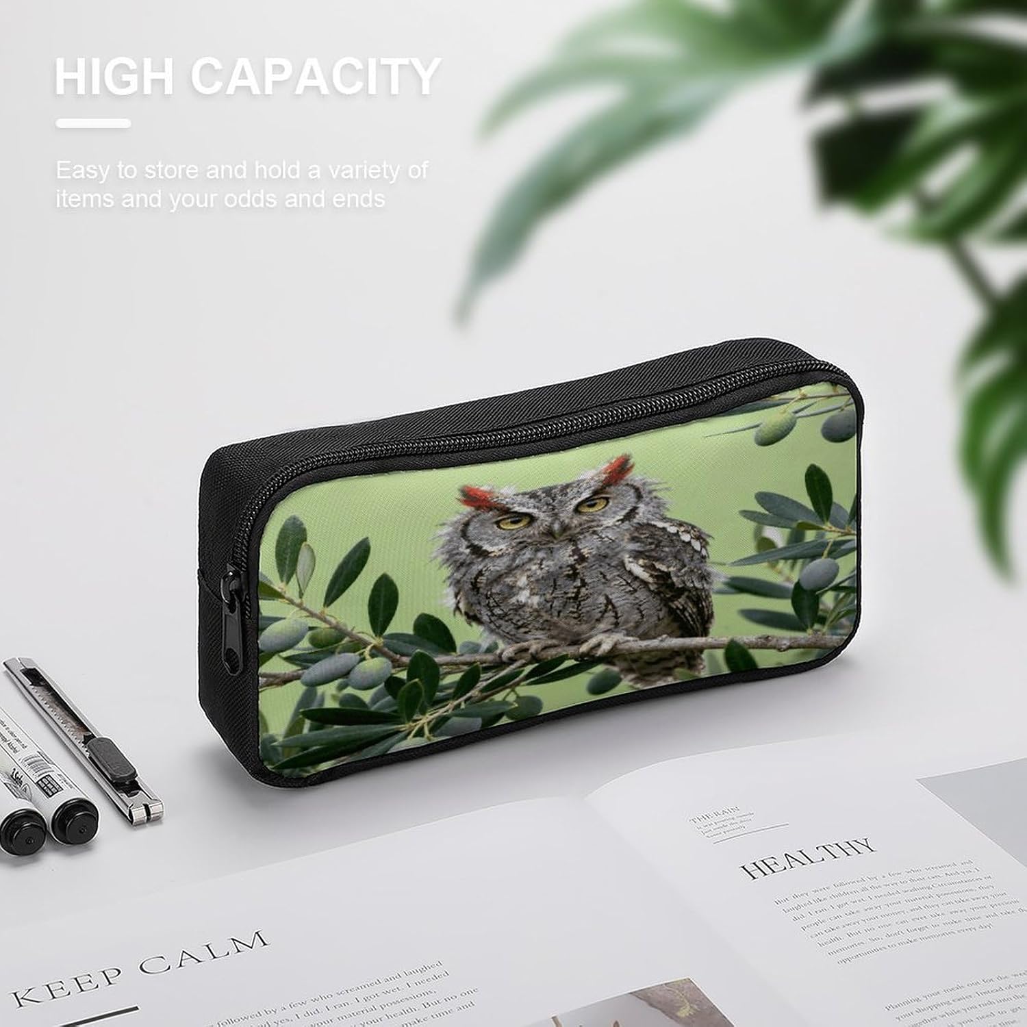 Scops Owl Large Pencil Case Pouch Big Capacity for Office image 4