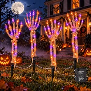 FLYSNK Halloween Skeleton Hand Pathway Lights, 4-Pack