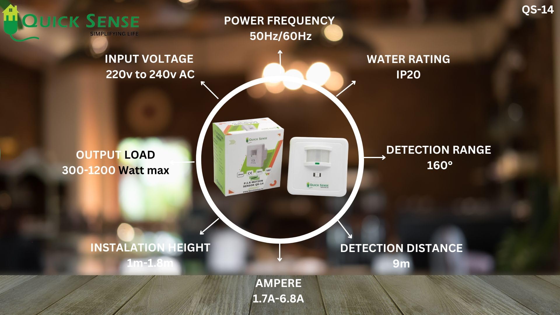 Quick Sense PIR Wall Mounted Hidden Infrared Motion Sensor Switch with on/off Button, Standard Size 4