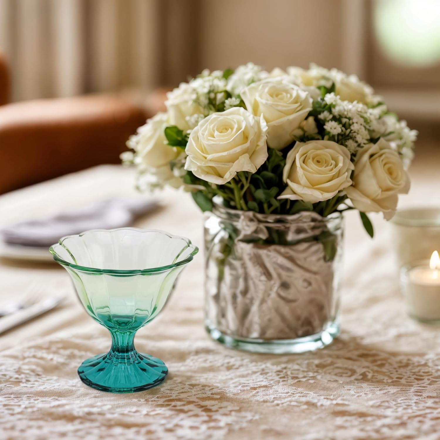 Glass Dessert Bowls 10 Oz Set of 4 Ice Cream Cups Footed Bowl Green Clear Drinking Cup for Sundae, Dessert, Candy, Fruit, Ice Cream, Snack Pudding - Image 4