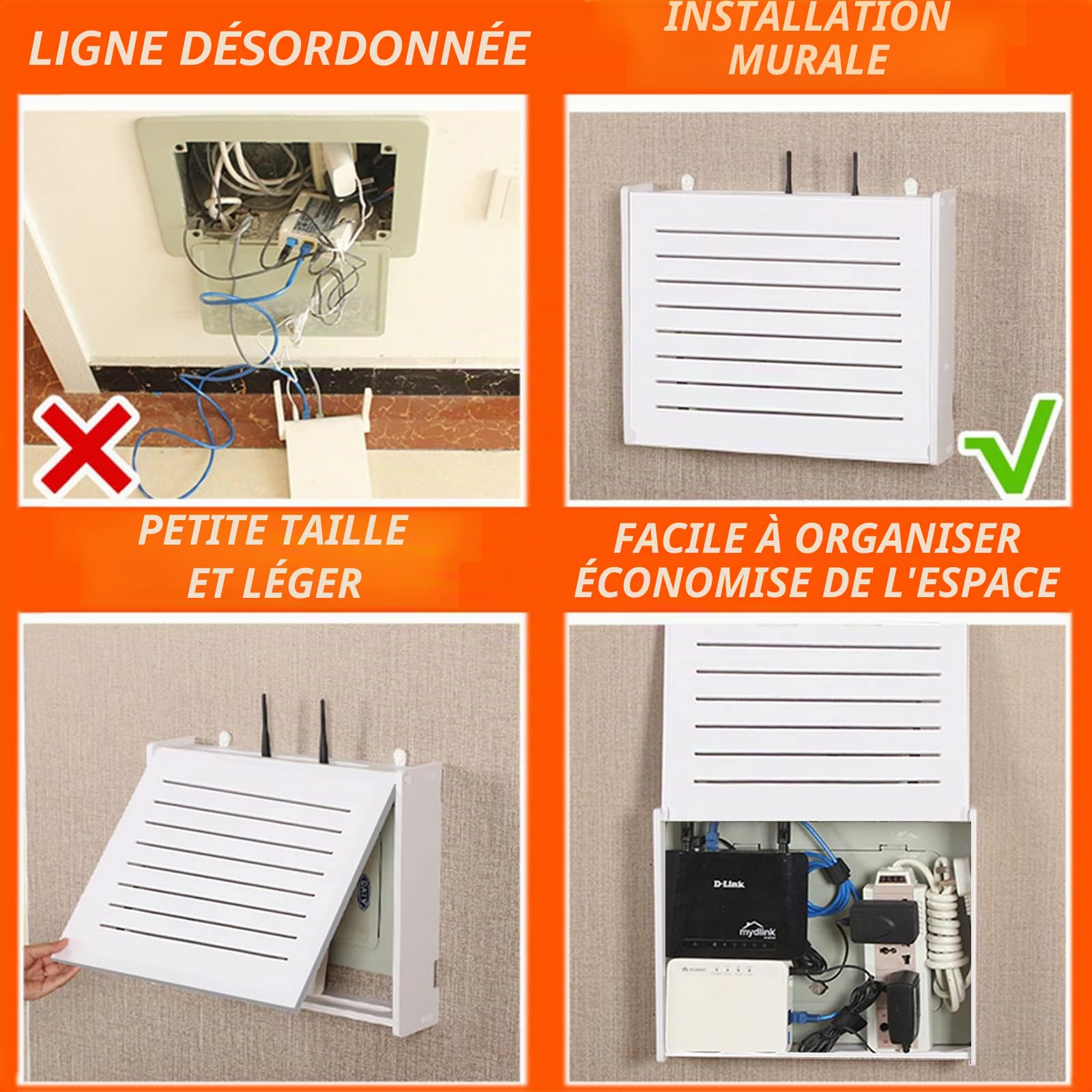 Storage Boxes Boîte de Rangement de routeur sans Fil sans poinçon Rack WiFi Rack Mural décoratif boîte Rack créatif Blanc décoratif Flottant Rack