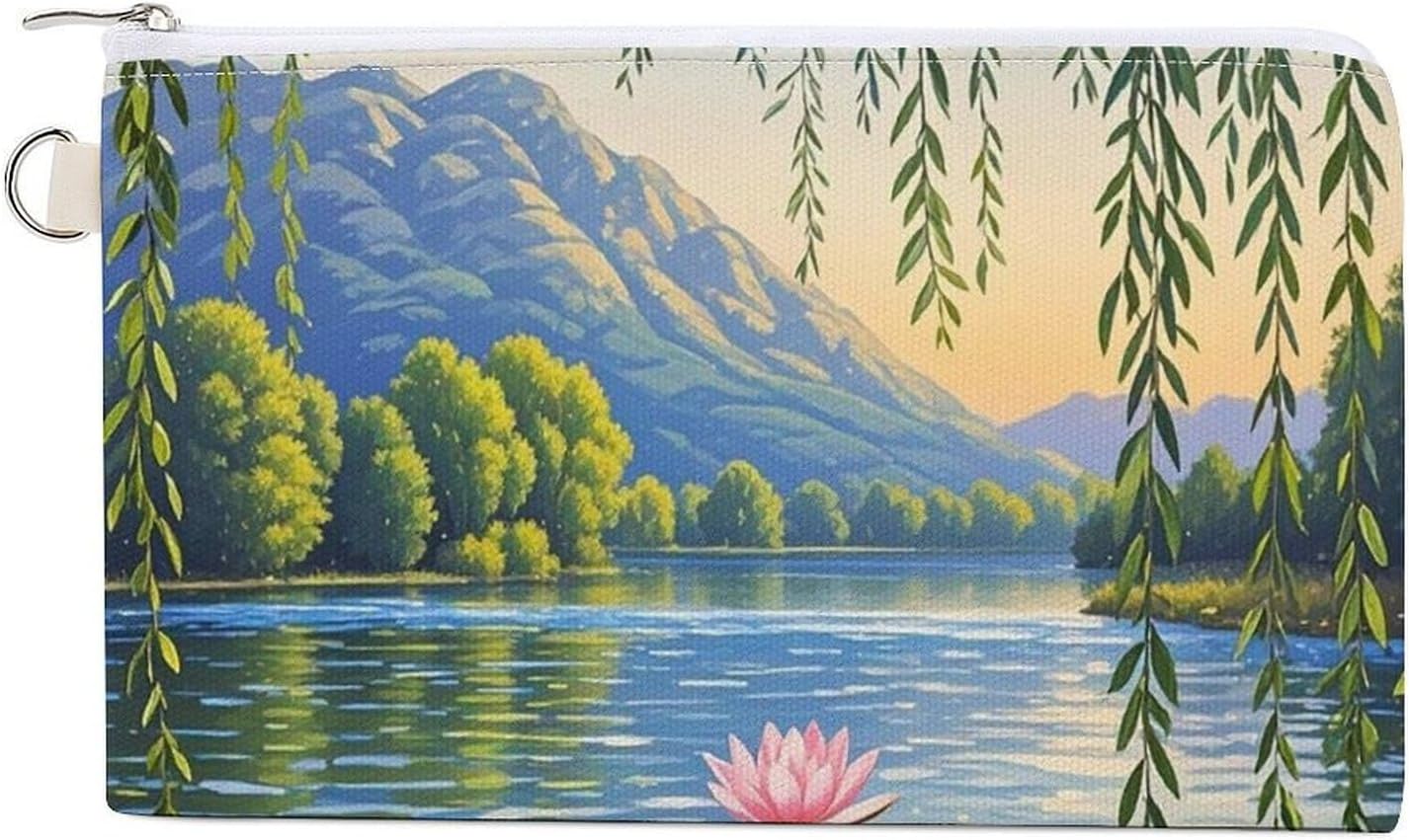 Willow Willow Lotus Coin Purse Coin Pouch with Zipper for Men Women Portable Change Wallet Canvas Coin Bag