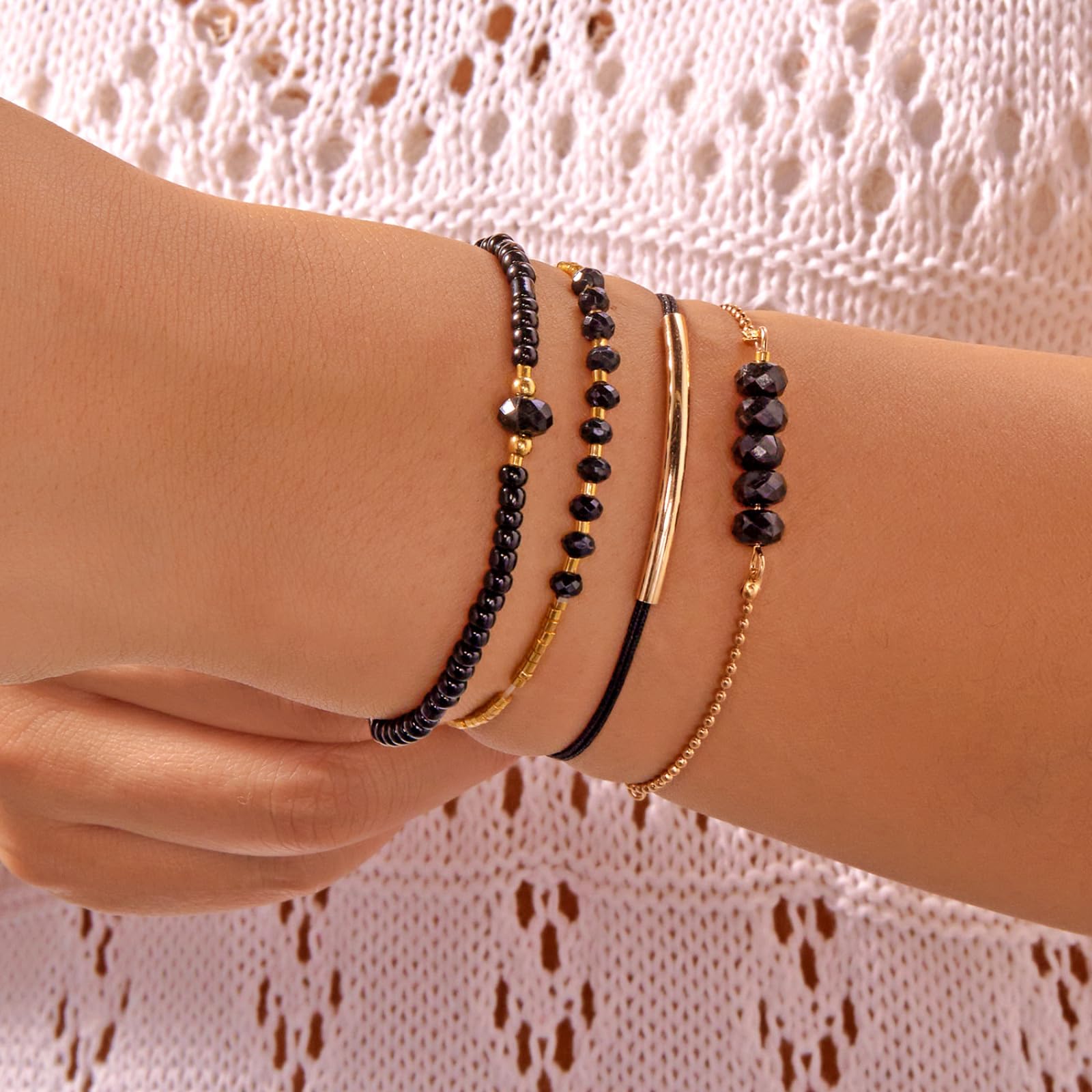 Boemia Perla Riso Perline Bracciali Set Per Le Donne Multi-Layer Stacked Link Catena Del Braccialetto Del Partito Gi