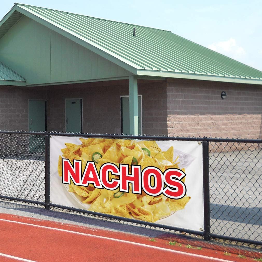 Vinyl Banner Multiple Sizes Nachos Restaurant Cafe Bar E Restaurant & Food Outdoor Weatherproof Industrial Yard Signs White 4 Grommets 24x48Inches