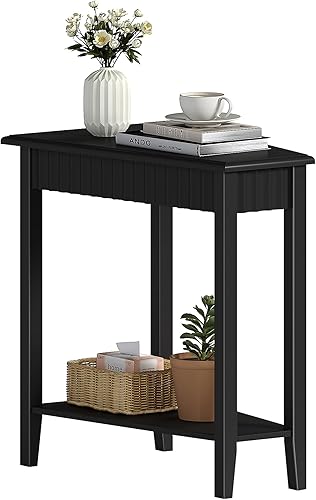 Miniatura 3 de ChooChoo Mesa auxiliar de cuña, mesa auxiliar triangular estrecha con estante de almacenamiento de 2 niveles, mesa auxiliar reclinable acanalada