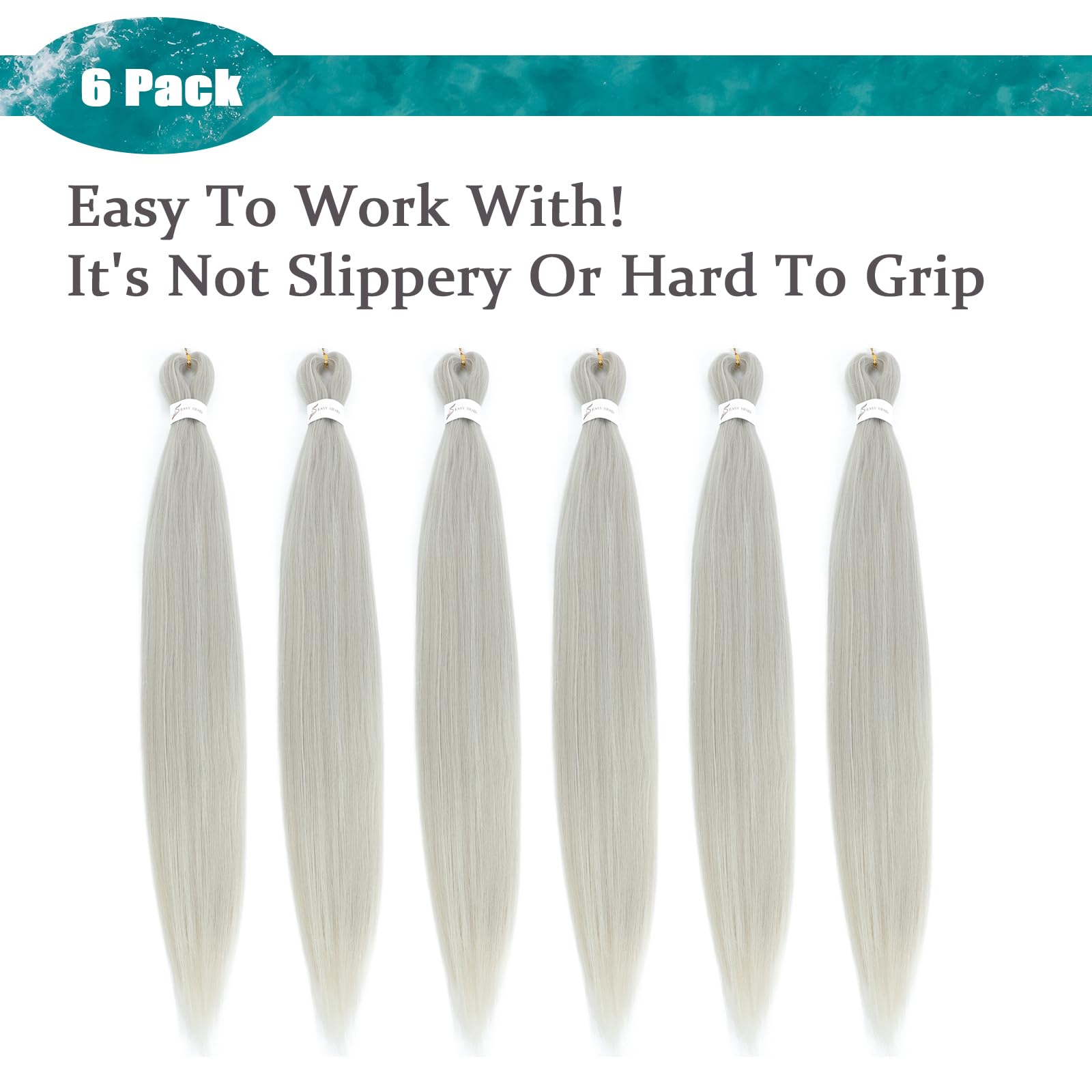 36 Inch Pre Stretched Braiding Hair,6 Packs Soft Yaki Texture EZ Braid for Box Braids Hot Water Setting Synthetic Fiber Hair Extensions(Silver) - Image 3