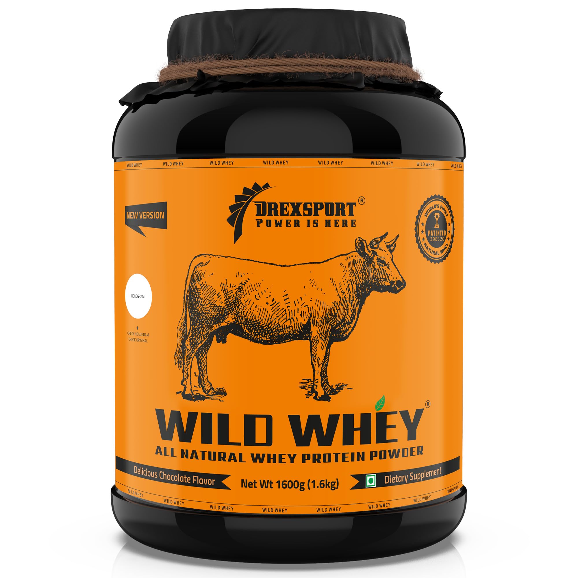 DREXSPORT Wild Whey Protein Powder - All-Natural Blend Built on Whey Protein Isolate 2kg Pack (Chocolate, 1600g Net) - Premium, Clean, A2 Grass-Fed Whey from Organic Farms