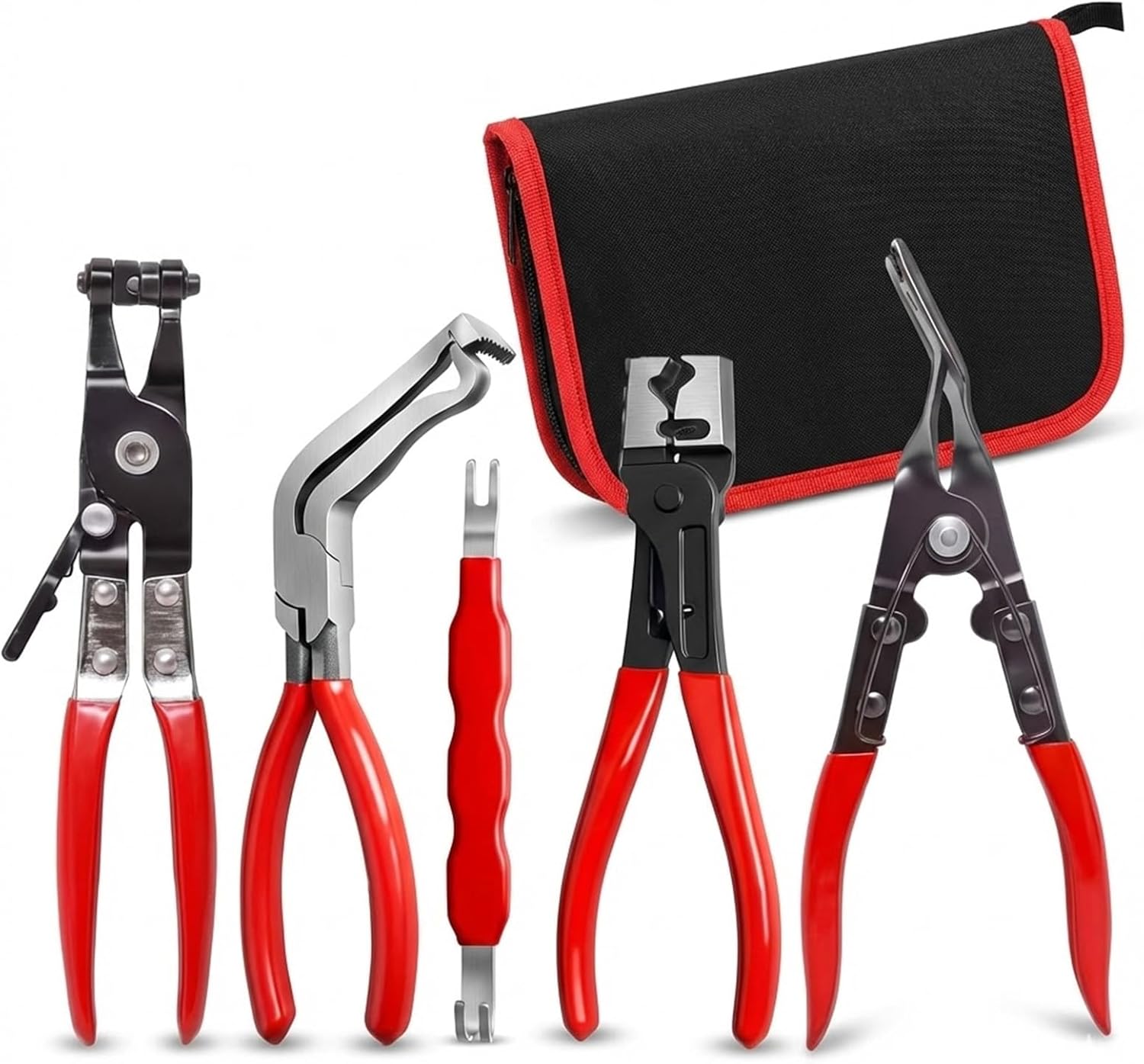 Automotive Electrical Disconnect Pliers Kit, Auto Repair Plier, High-Carbon Steel Connector Separator, 60° Pliers, Hose Clamp, Trim Clip, Plug Release & Wire Terminal Tools with Storage Bag (1set)