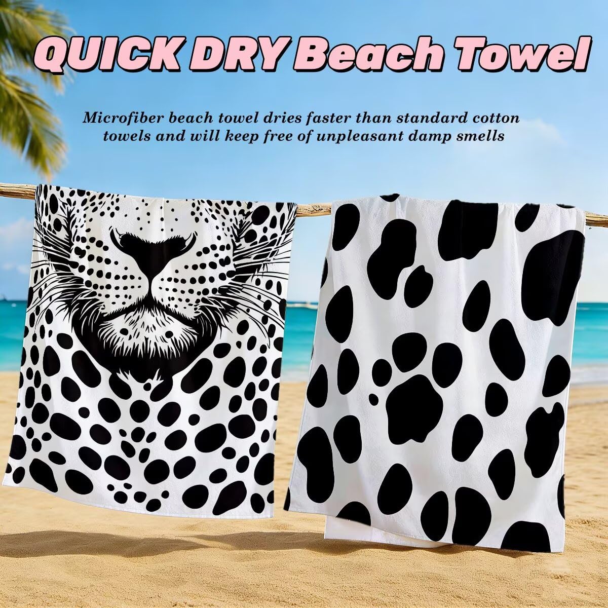 Juego de 2 Toalla Playa Grande 80x160 cm, Secado Rapido Toalla Microfibra Gimnasio, Antiarena Toallas de Playa Estampado de leopardo, Grande Ligera Toallas Microfibra Mujer Hombre para Viaje -4980