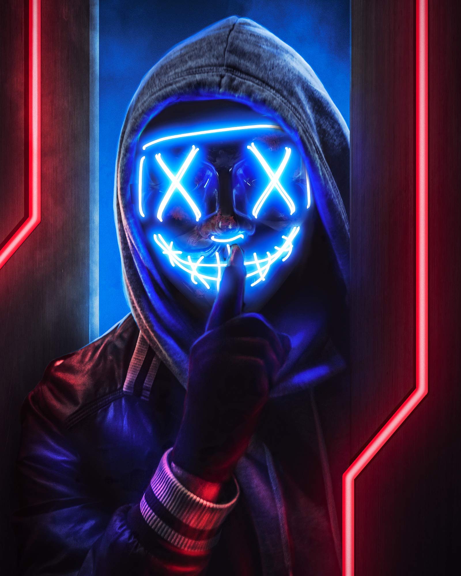 AnanBros - Maschera per Halloween, con luci a LED, maschera, per Halloween, 3 modalità di illuminazione, per cosplay e feste