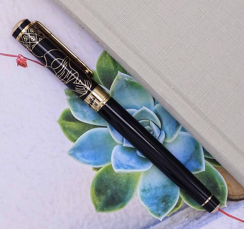 Asvine Picasso 902 Gentleman Black Gold Trim Bent Nib Fountain Pen, Fude Nib Calligraphy Pen, Business Signature Pen