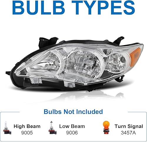 Miniatura 7 de Conjunto de faros delanteros compatible con Toyota Corolla 2011-2013 2011 2012 2013 izquierdo y derecho (carcasa cromada ámbar reflector)