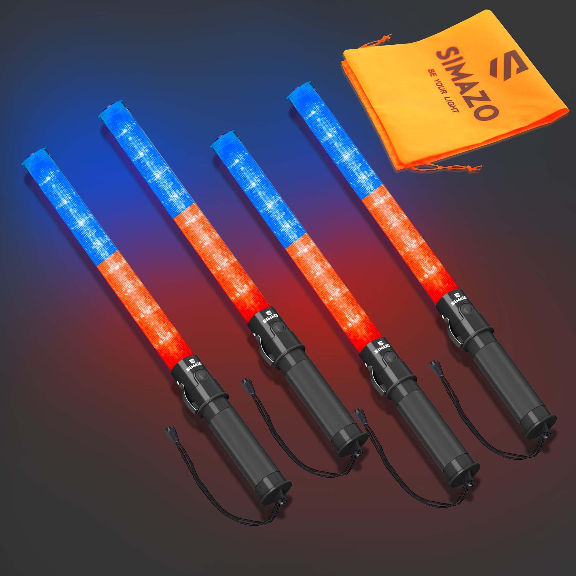 4-Pack 21 Inch Red &amp; Blue Traffic Control Wand with 3 Flashing Mode