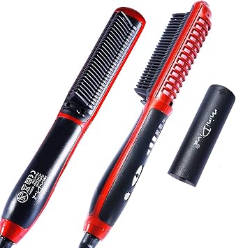 Minidiva 2-in-1 Hair Curler and Straightener with Anti-Scald, 30s Fast Ceramic Heating, 6 Heat Levels, Auto Off, 360 Swivel Cord Portable Hot Hair Straightener Brush for Home, Travel Red