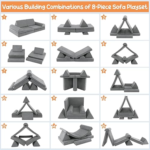 Miniatura 23 de Costzon Sofá de juegos para niños, sofá plegable modular grande con asa, funda lavable a máquina, cojín de espuma convertible para sala de juegos,