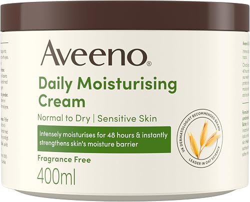 Aveeno Daily Moisturising Cream 400ml Fragrance-Free for Dry & Sensitive Skin, 48 Hour Hydration with Prebiotic Oat & Shea Butter, Non-Greasy, Strengthens Skin Barrier, Dermatologically Tested