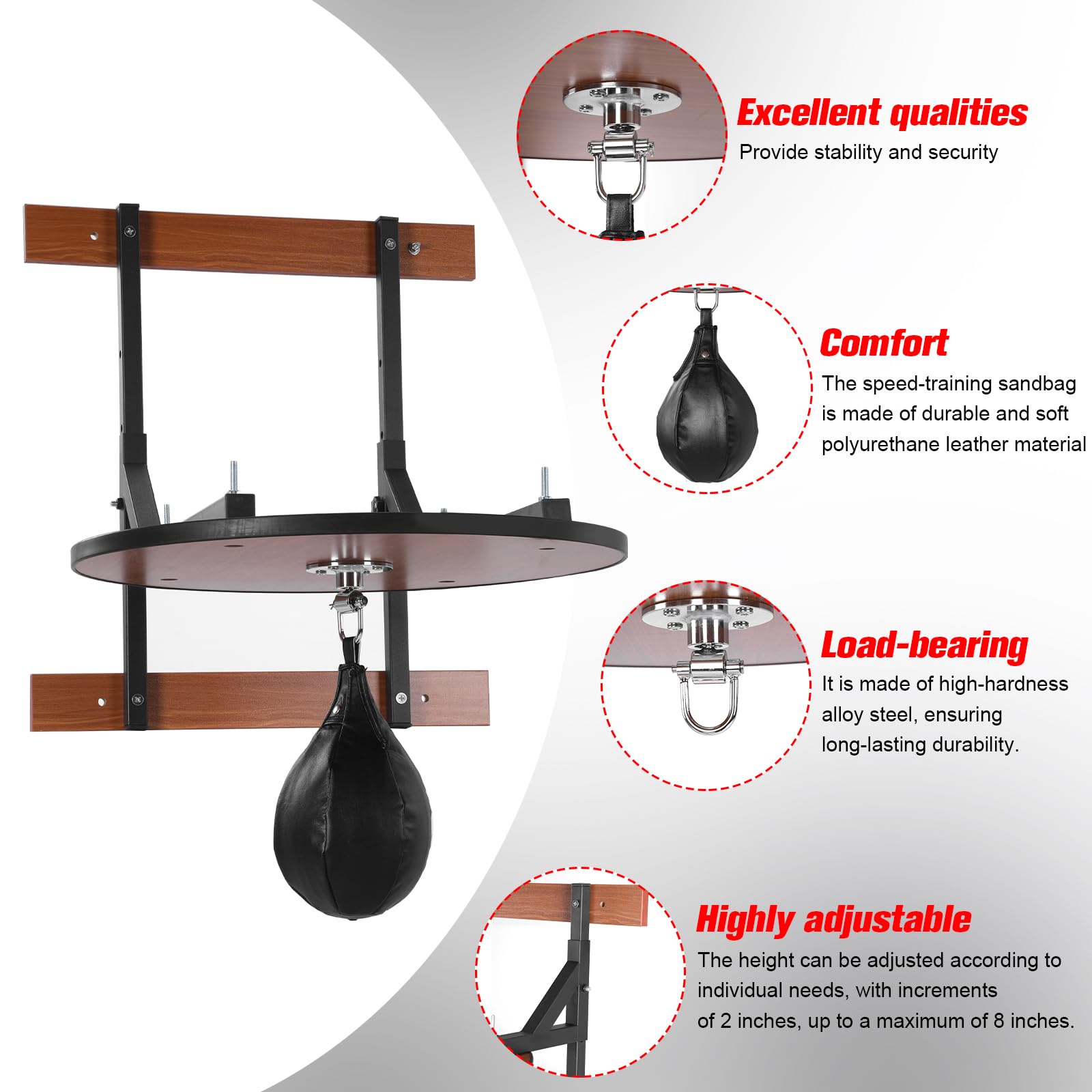 Speed Bag Platform Kit - Heavy Duty Boxing Training Equipment with Punching Ball & Air Pump, Adjustable Height Wall Mount Boxsack Stand for Home Fitness Boxing and Fitness Enthusiasts