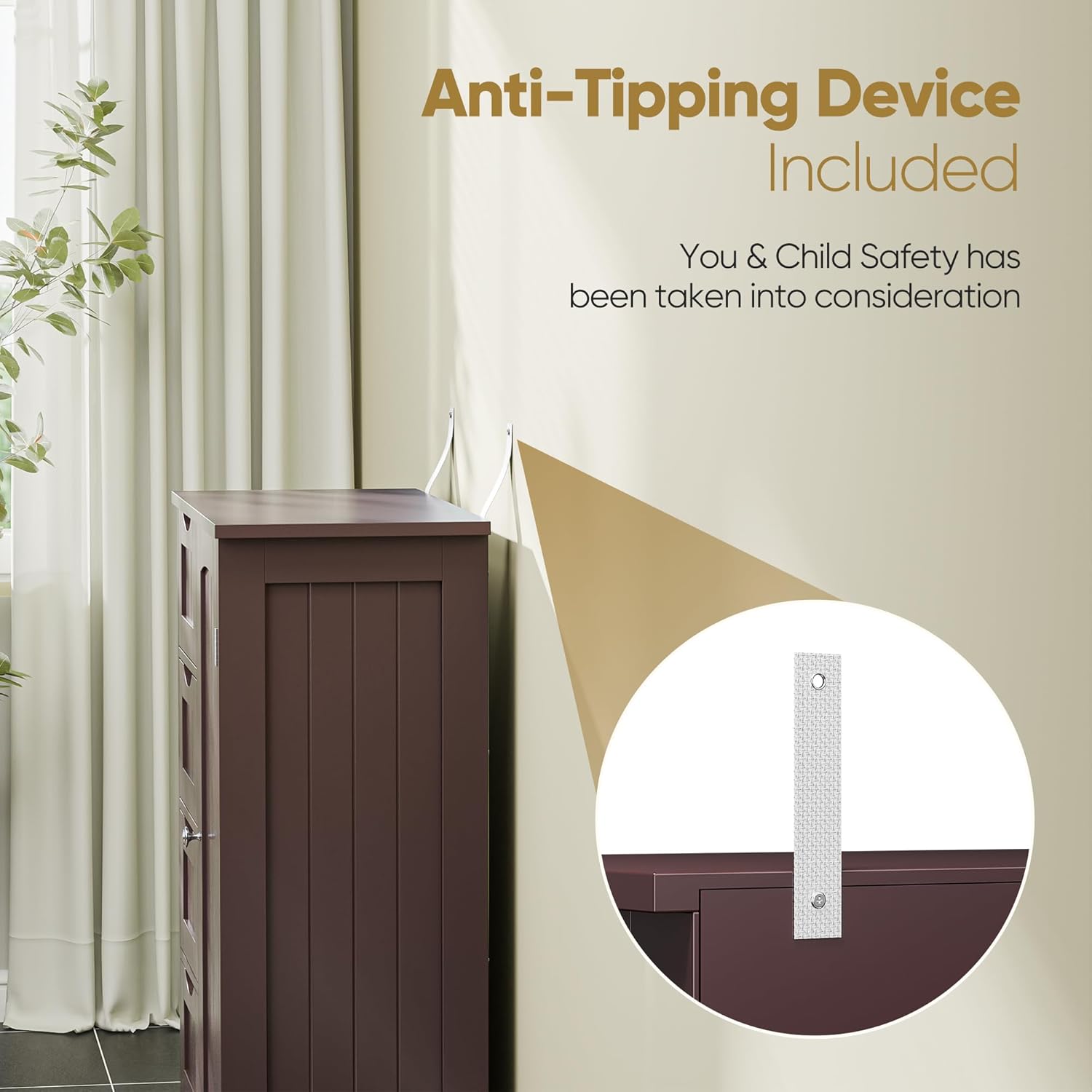 SUPER DEAL Bathroom Storage Cabinet with 4 Drawers and 1 Cupboard, Entryway Home Decor Furniture Towels Storage Organizer Unit, Brown