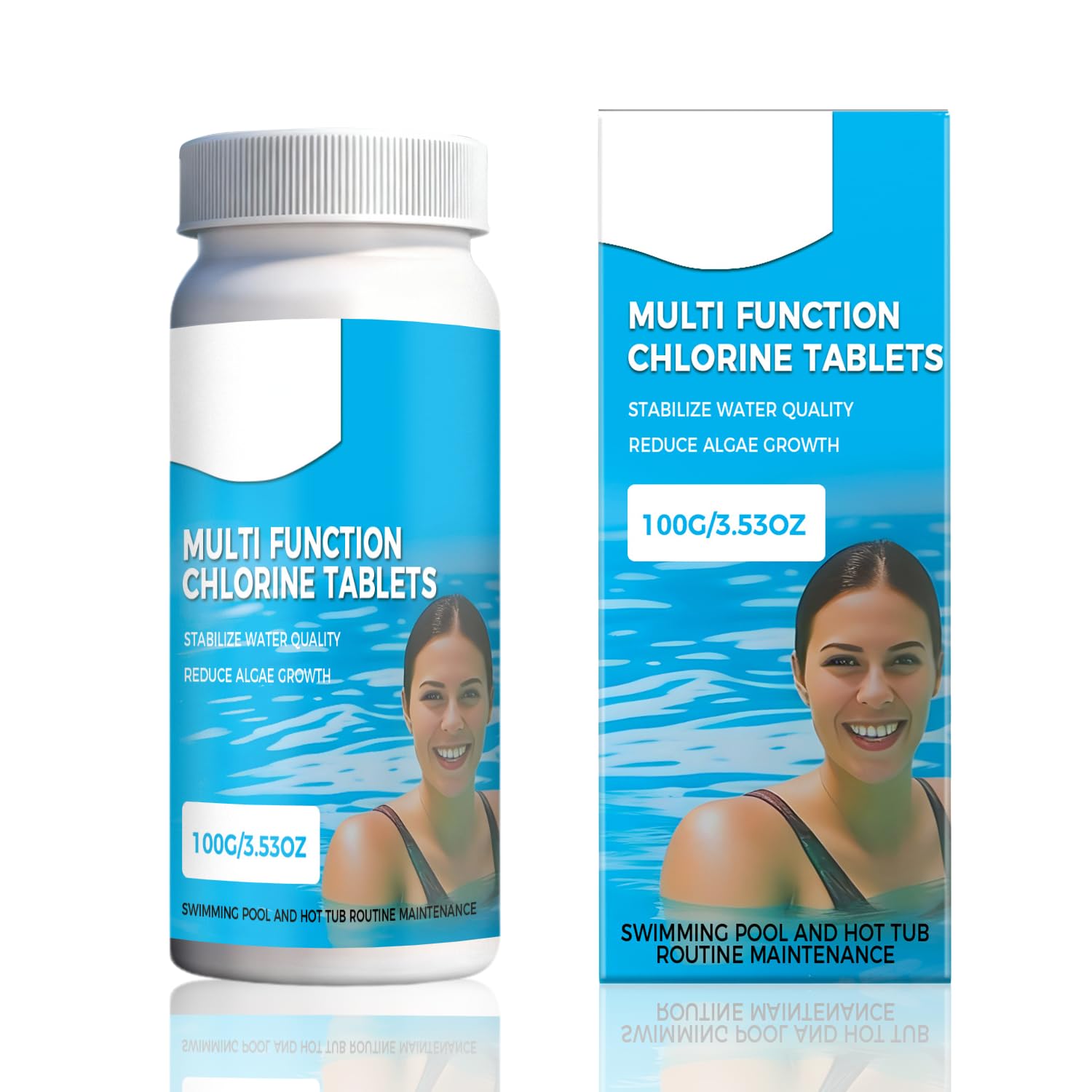 100g Chlorine Tablets for Swimming Pool, Slow-Dissolving Long-Lasting Disinfectant Tabs for Spa & Hot Tub, Multifunctional Chemical for Clean Clear Pool Water