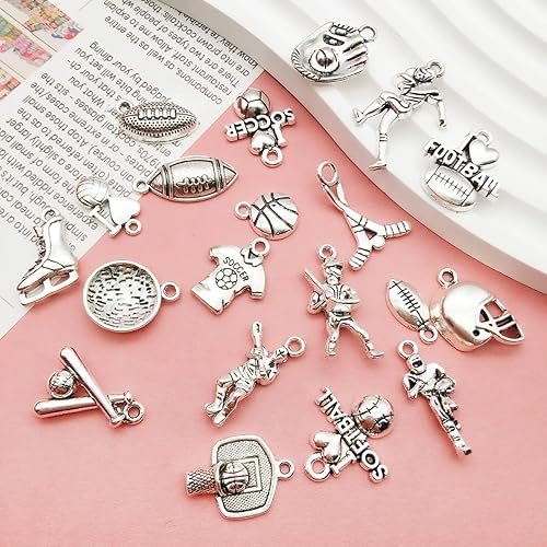 Miniatura 3 de 100pcs Antique Silver Sport Charms for Jewelry Making Alloy Football Baseball Softball Soccer Charms for DIY Crafts (SN272)