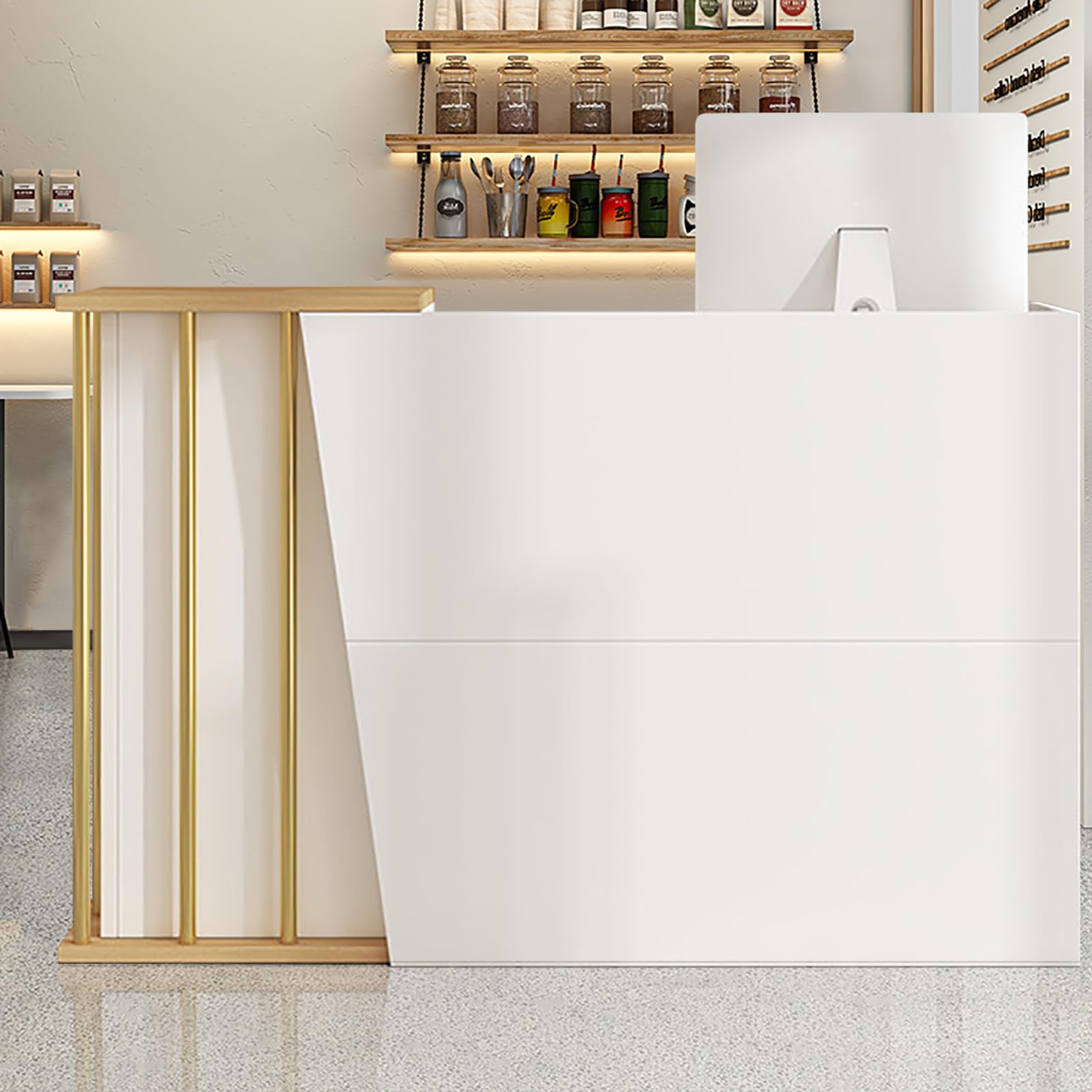 Comptoir de réception simple et moderne de 100 cm avec tiroir et étagères pour magasin
