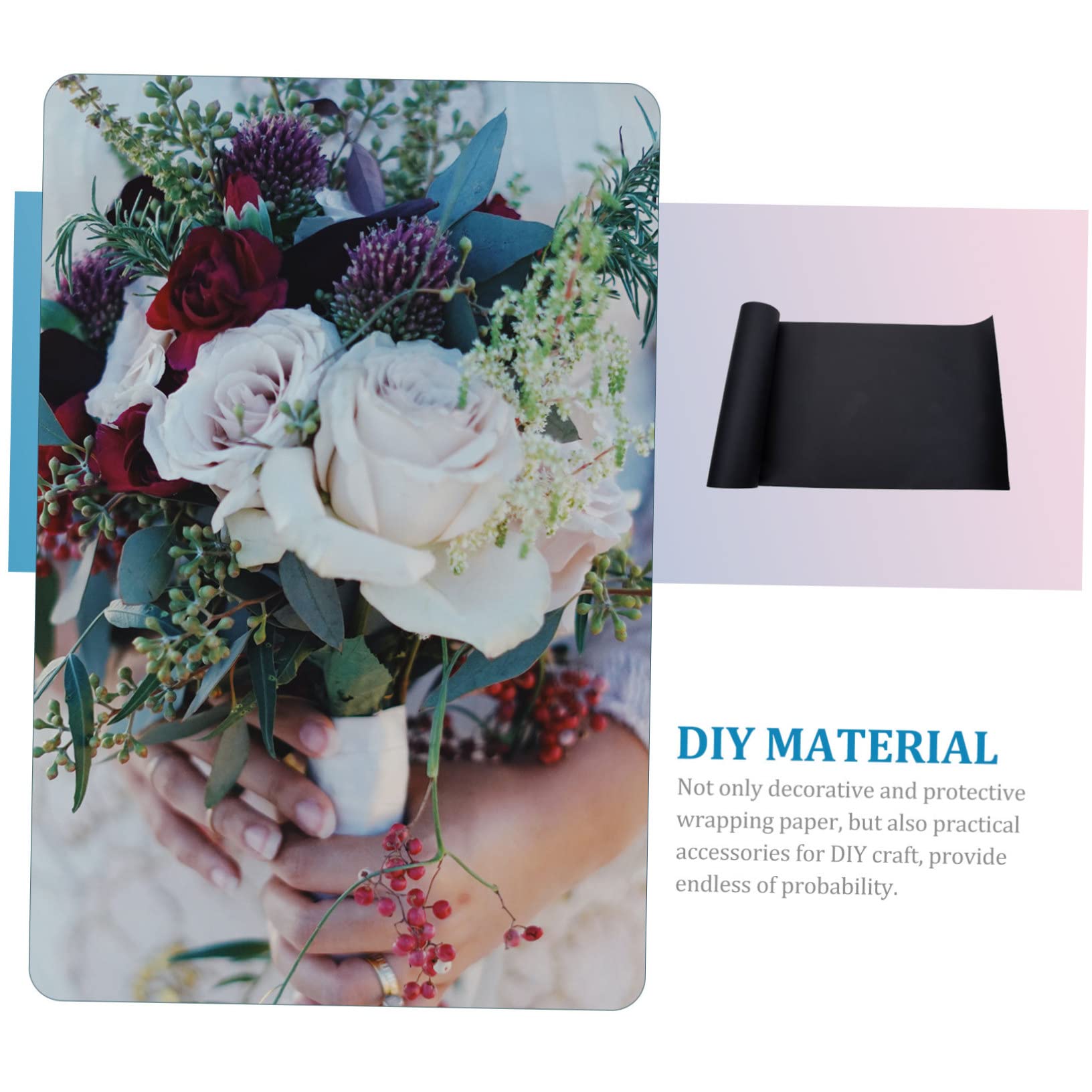 Lurrose Rouleau de Papier Kraft Noir, Papier D’emballage Décoratif à Découper, Pratique pour DIY et Mariage, pour Bouquet de Fleurs