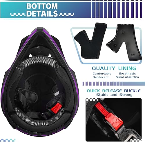 Miniatura 3 de TIANDU Casco ATV juvenil, casco de motocross para niños, casco unisex con guantes, gafas, protector facial, juego de 4 piezas, buen regalo para