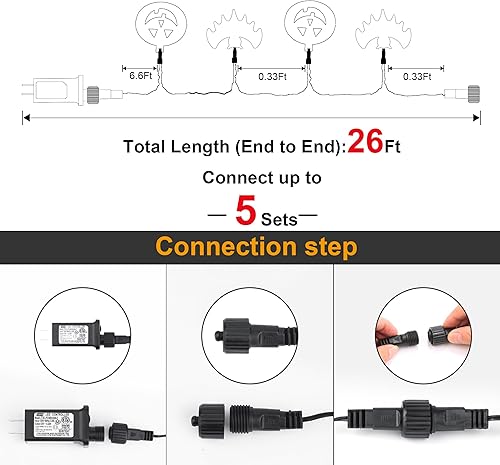 Miniatura 5 de HAYATA Guirnalda de luces de Halloween – 70 luces LED de 29.5 pies de calabaza y murciélago con enchufe de 30 V – Extensible 8 modos de temporizador
