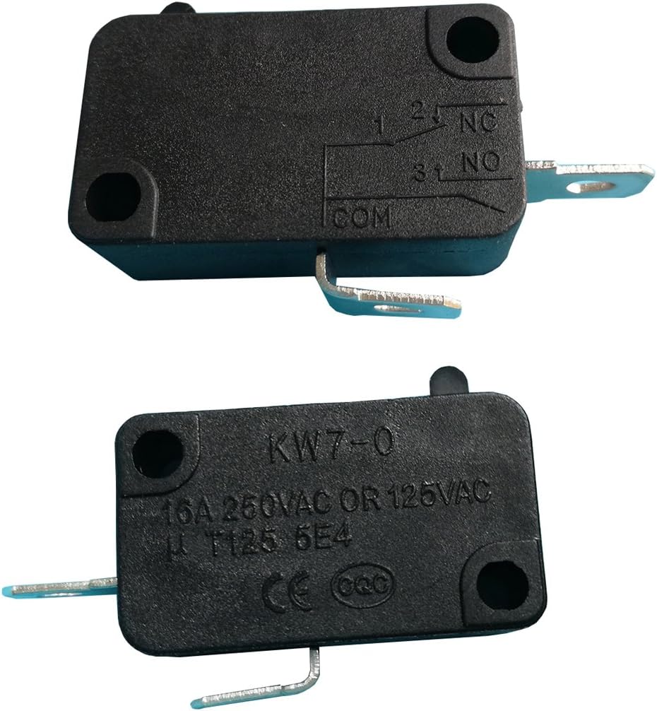 KW7-0 2Pins 16A 125V/250VAC 1NO Electric Microswitch Micro Switches for Microwave Oven Welding Gun Induction Cooker, 6-Pack
