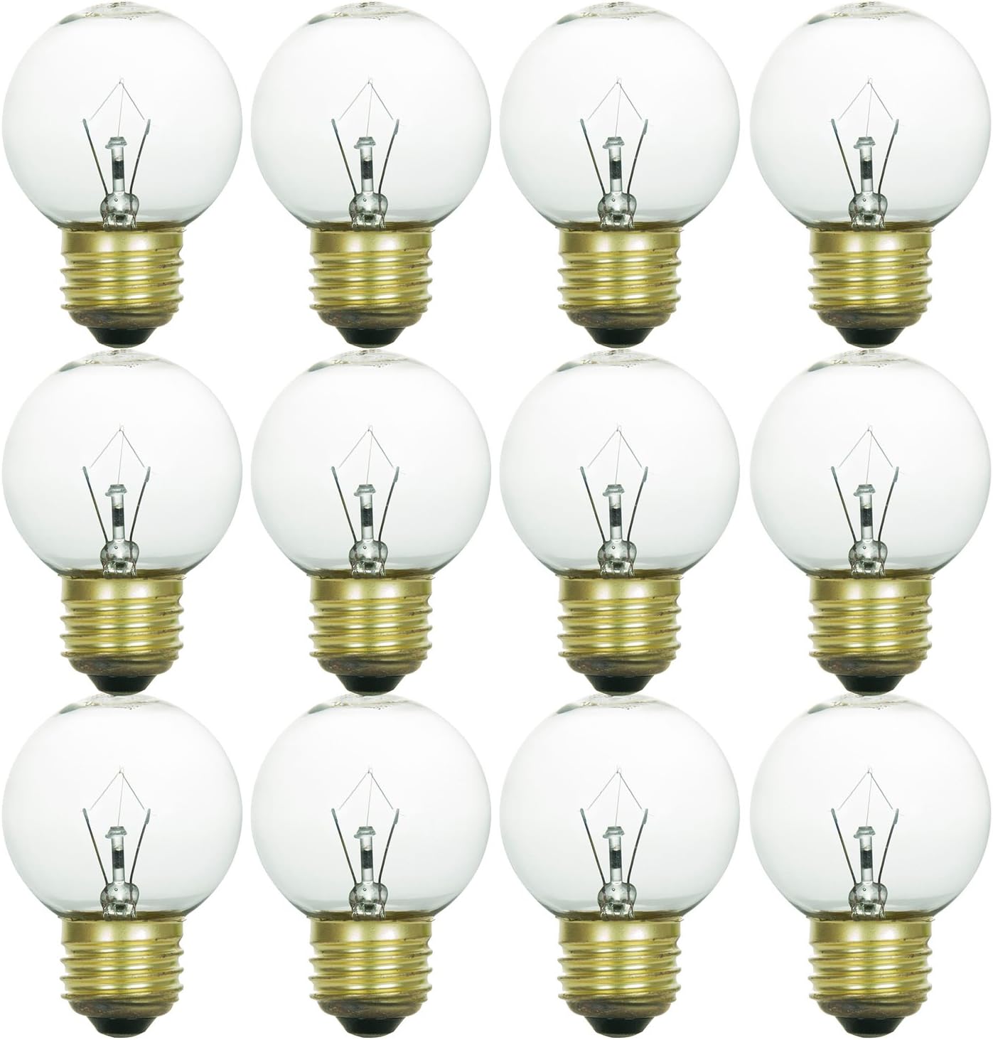 Sunlite 40135 G16 Globe Incandescent Light Bulbs, 25 Watts, Medium Base (E26), 120 Volt, Dimmable, 180 Lumens, Title 20 Approved, 2600K Warm White, Clear, 12 Count